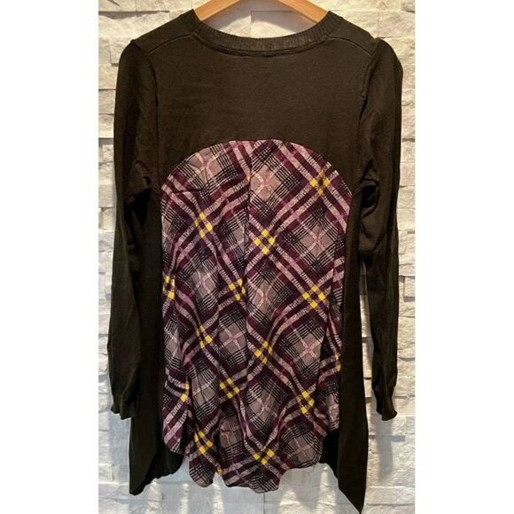 Women's LOGO by Lori Goldstein S Asymmetric Sweater Plaid Back Panel Small - Picture 1 of 6